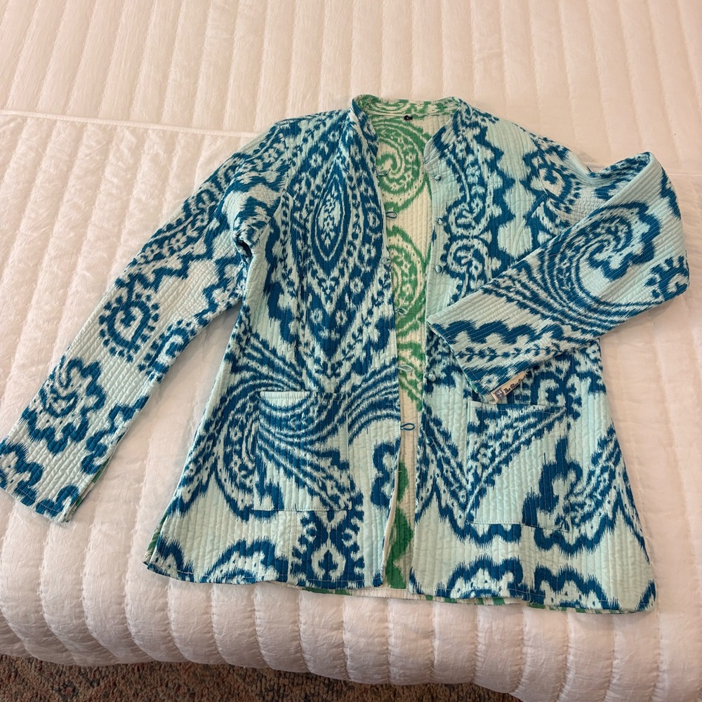 Blue and White/Green and White Reversible Quilted Jacket